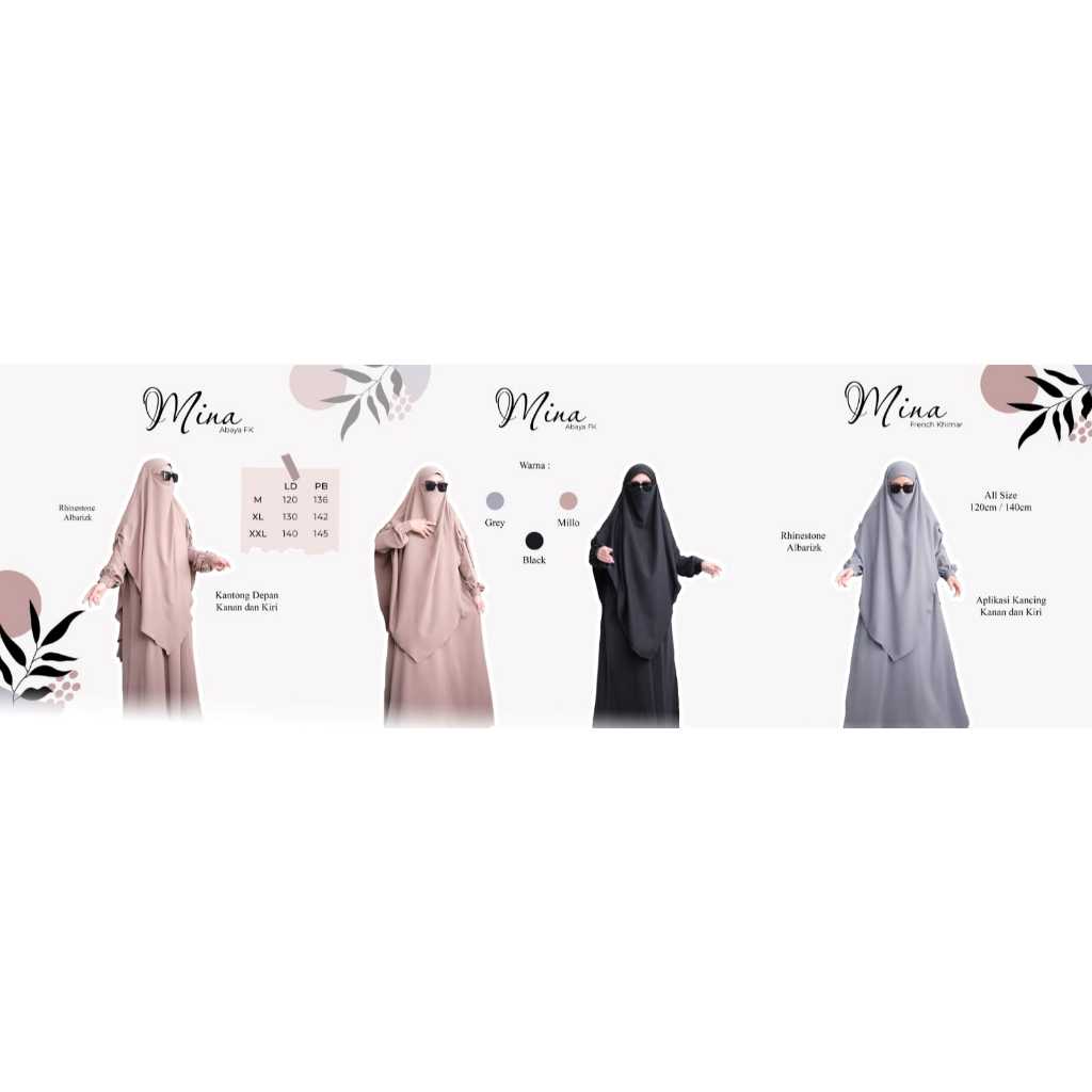 ALBARIZK - Mina Abaya Set French Khimar Bahan Anti UV With Rhinestone Albarizk