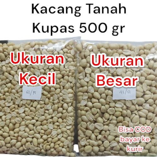 

Kacang Tanah Kupas Fresh Ukuran kecil dan Besar 500 gr