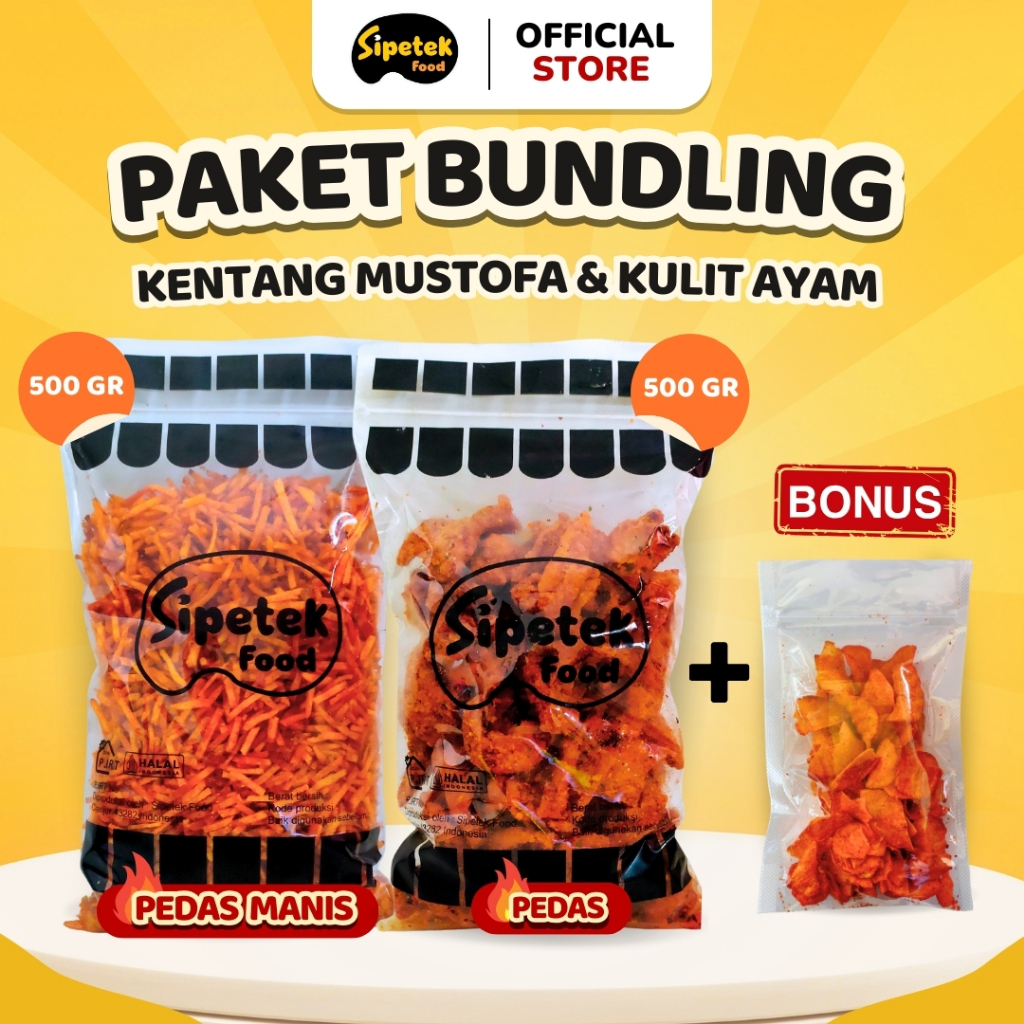 

[Spesial] Paket Bundling Kentang Mustofa 500gr dan Kulit Ayam 500gr Pouch Sipetek