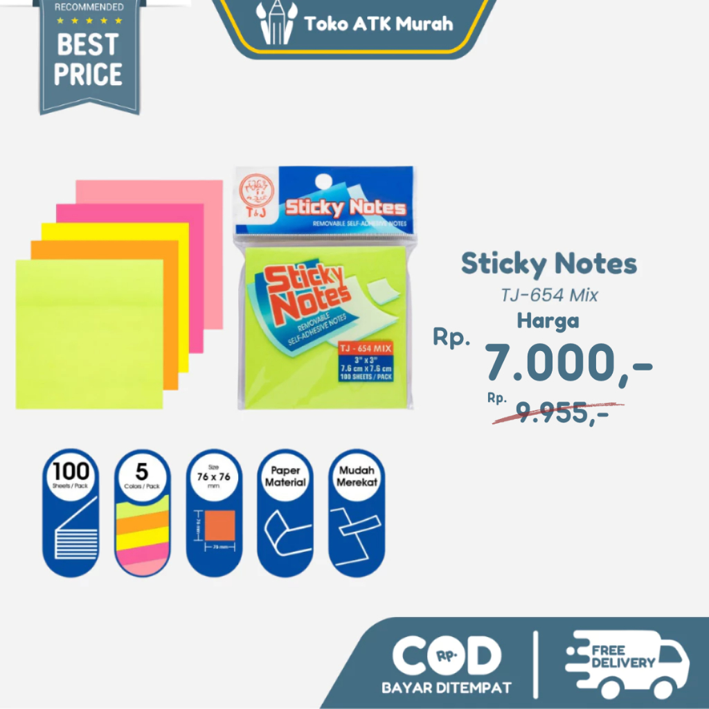 

Sticky Note Penanda TJ- 654 Mix Colour 5 Warna