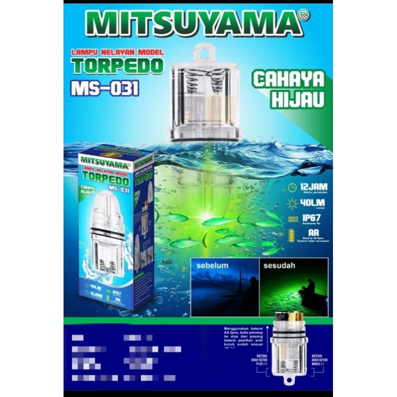 lampu pancing penarik cumi ms-031 lampu umpan pancing ikan warna hijau tidak kedip baterai AA 2 PCS 