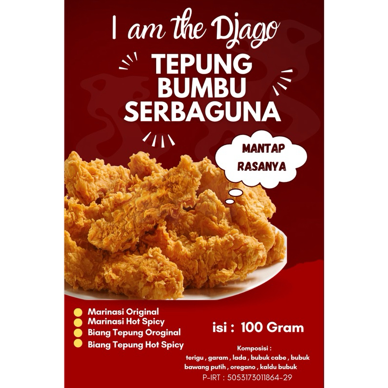 

I am the Djago Tepung Bumbu Marinasi Original / hot spicy /marinasi ayam / marinasi kfc/marinasi ayam crispy