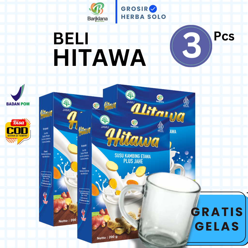 

[ PAKET 3 BOX ] [ GRATIS GELAS ] Hitawa Susu Kambing Plus Jahe Kunyit Temulawak Penjinak Kolestrol Asam Urat Isi @200 gr
