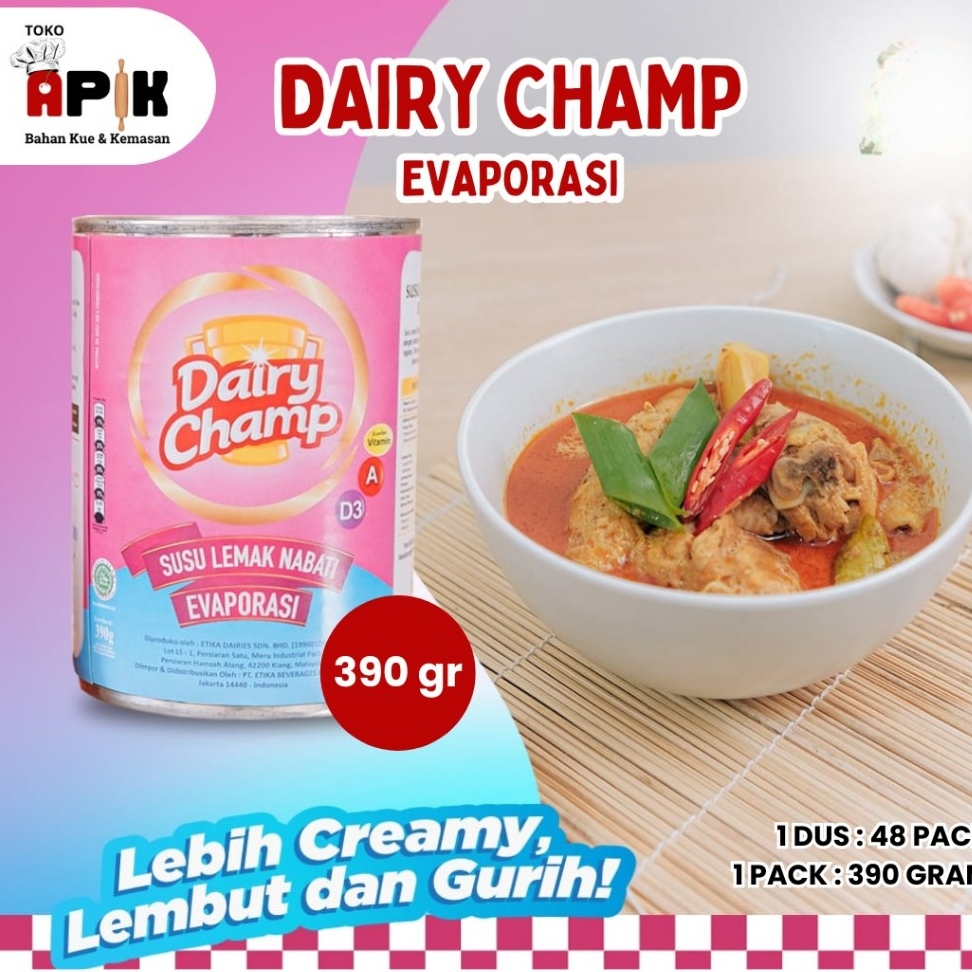 

Dairy Champ Evaporasi / EVAPORASI 390 GRAM / SUSU LEMAK NABATI