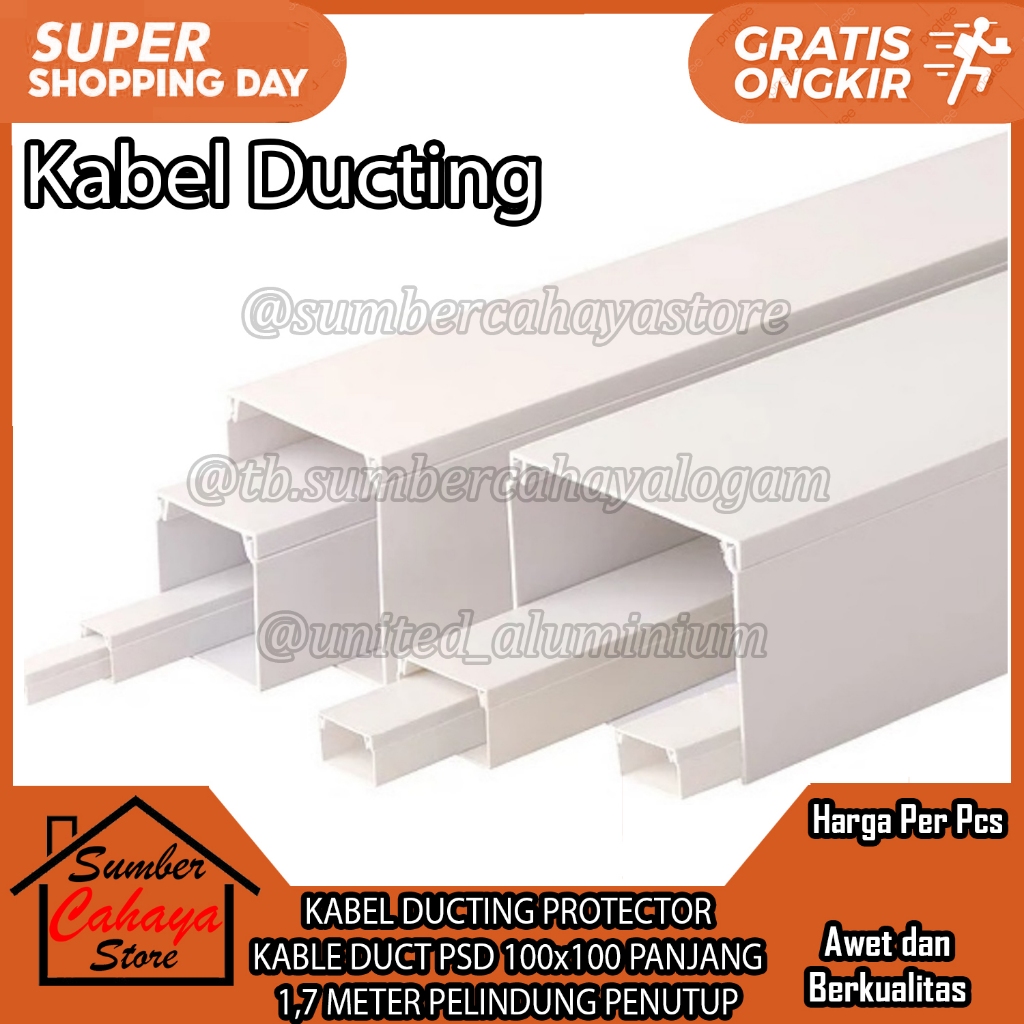 Kabel Ducting Protector Pelindung Penutup Kable Duct Psd 100x100 Uk Panjang Ukuran 1,7m Meter Tutup 