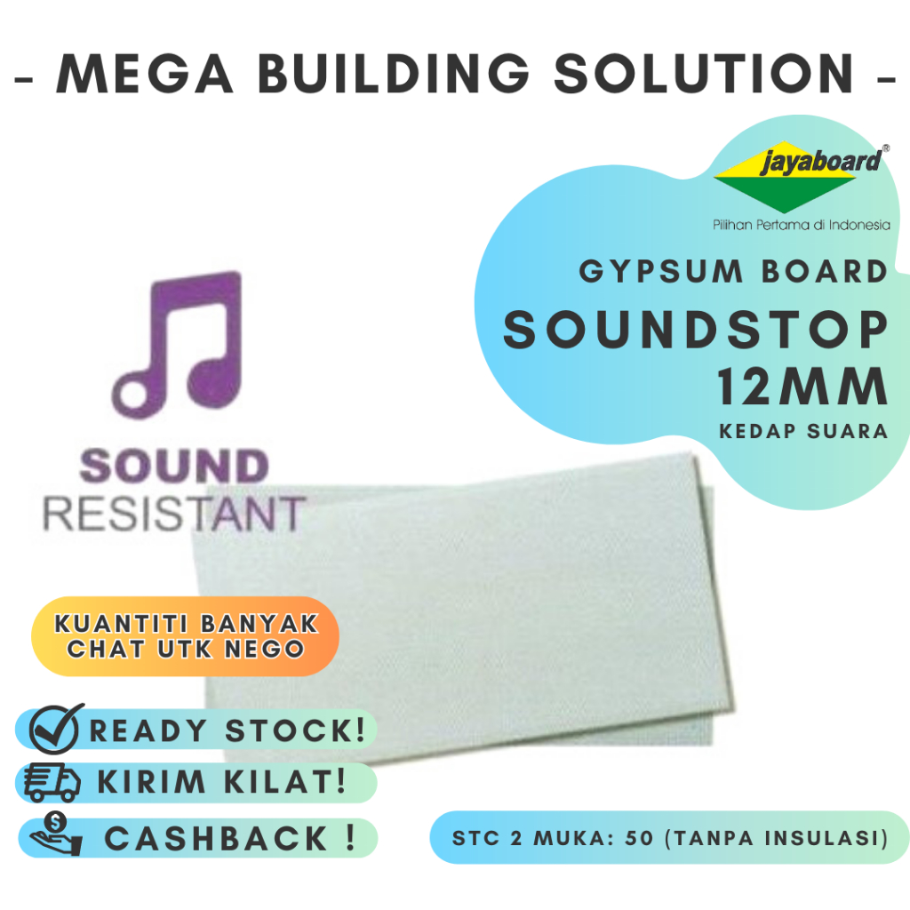 Papan Gipsum KEDAP SUARA SOUNDSTOP 12 mm - Gypsum Jayaboard Partisi
