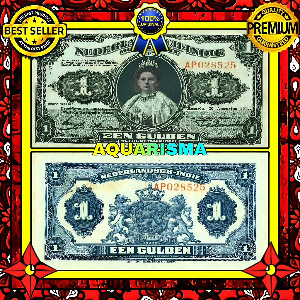 KOLEKSI NUMISMATIK - SOUVENIR UANG KUNO 1 GULDEN HINDIA BELANDA WILHELMINA 1919