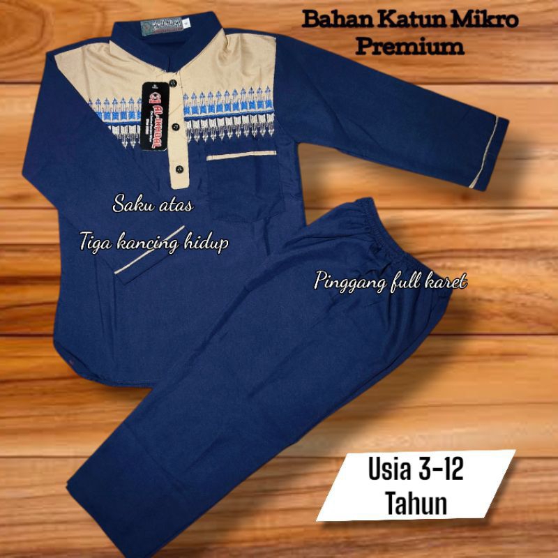 SETELAN BAJU KOKO ANAK LENGAN PANJANG WARNA DAN APLIKASI BORDIR BAHAN KATUN