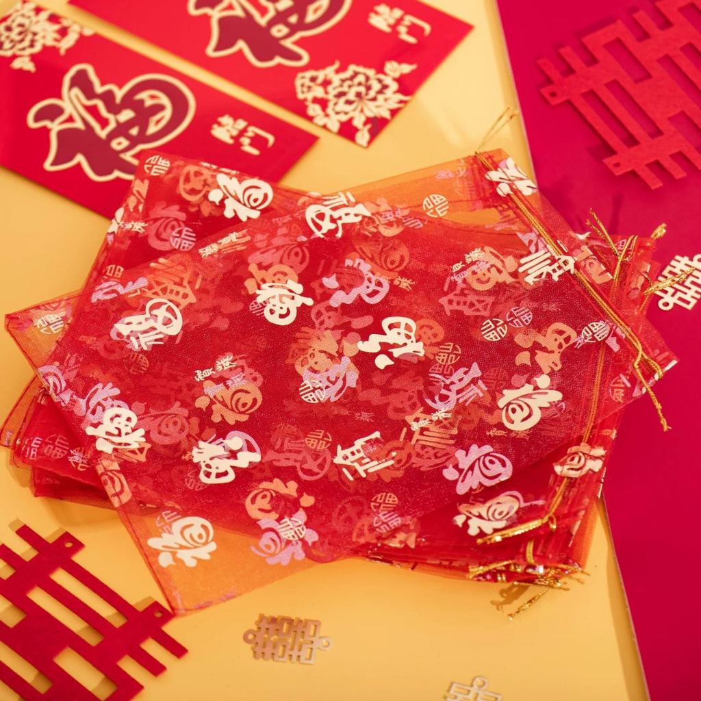 5PCS Kantong Serut| FU|Kantong Tile|Pouch|Kantong Kain Merah|Kantong Permen