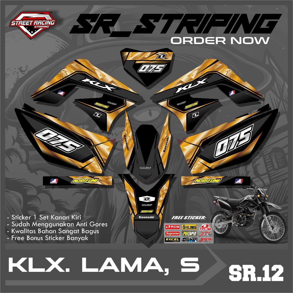 STRIPING KLX LAMA STIKER KLX LAMA KLX 150 OLD CUSTOM NAMA/NOMOR SR.12