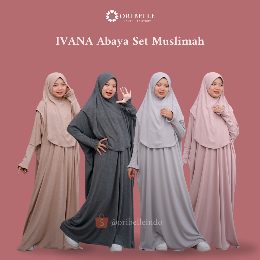 Abaya Set Muslimah IVANA | Gamis Syari & Jilbab Instan | Baju Lebaran Ibu & Anak | Dress Hijab Syari