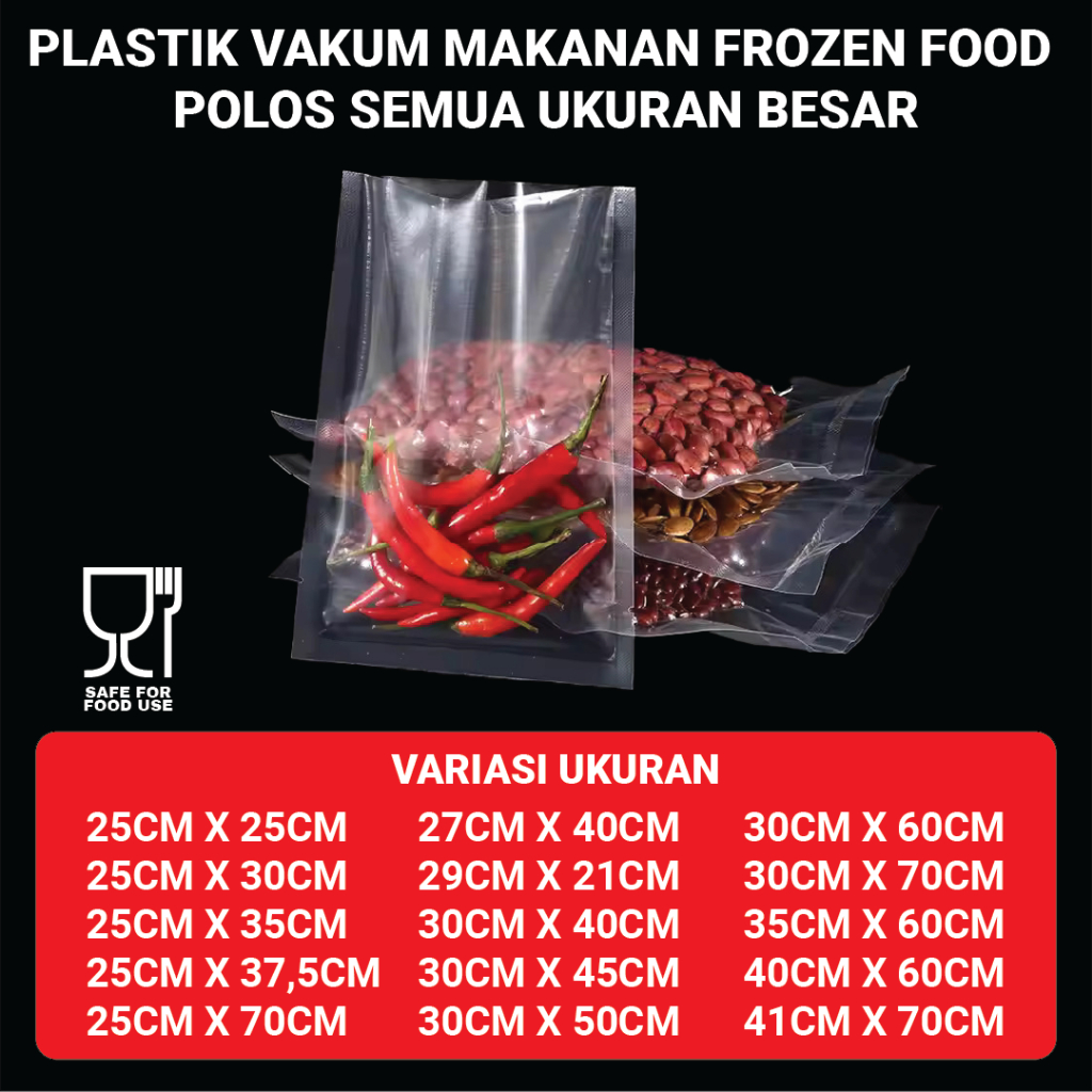 Kemasan Plastik Vakum Makanan Polos Vacuum Bag Frozen Food Ukuran Besar Lengkap