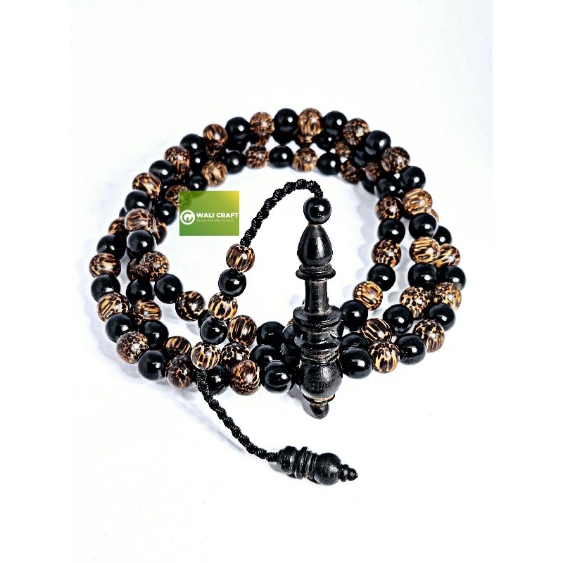 Tasbih Muslim 99 Butir / Tasbih Kayu Kombinasi / Tasbih Kayu Kelor Hitam