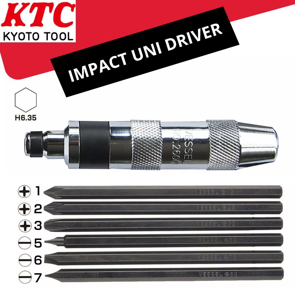 Vessel Set Obeng Ketok Impact Uni Driver No.260002 - termasuk No.C50 - 6 bits