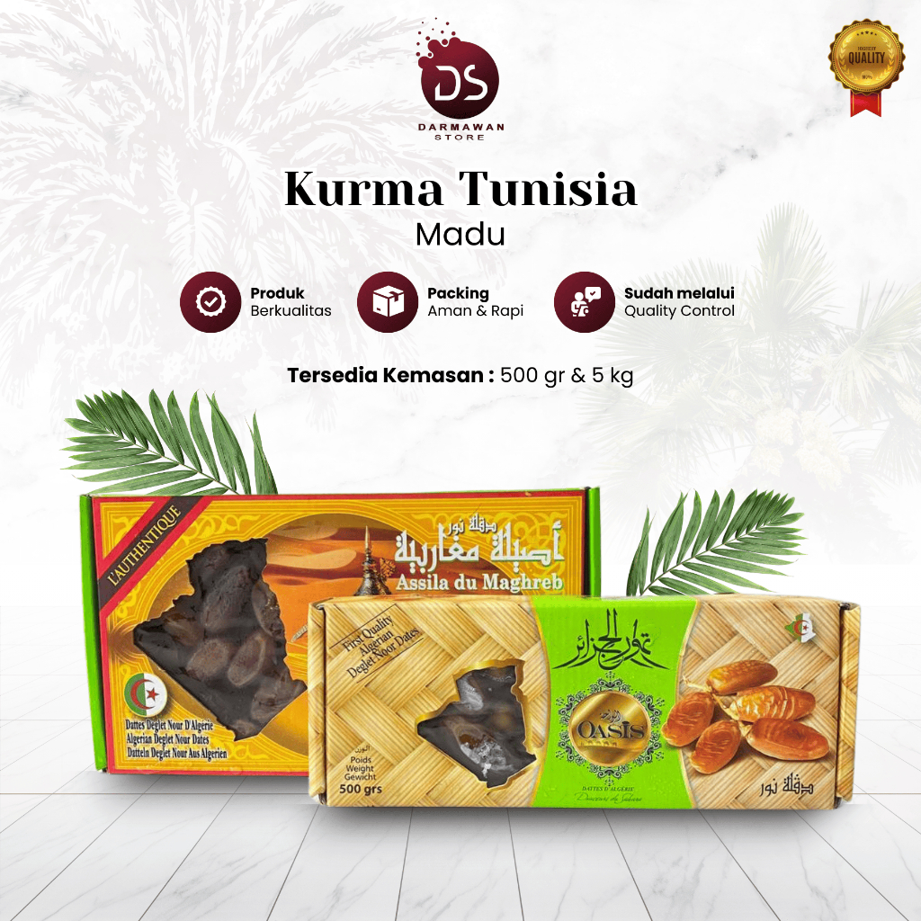 

Kurma Tunisia Madu Original Kemasan Dus 500gr, 1 kg dan 5kg Rasa Manis Alami Lembut