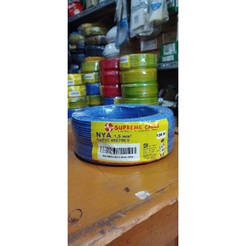Kabel NYA Supreme 1,5MM Warna BIRU kawat tembaga tunggal panjang 100 mtr