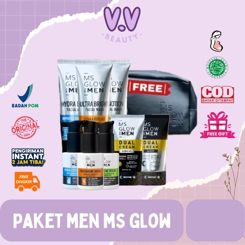 MS GLOW - MS GLOW FOR MEN NEW Paket Wajah Men/All Paket Men New Ms glow isi 3 Free Pouch( Brightenin