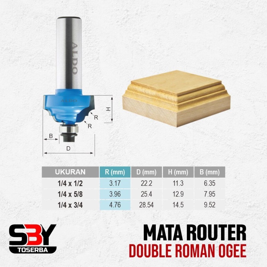 Mata Router Bit Kayu Double Roman Ogee ALDO