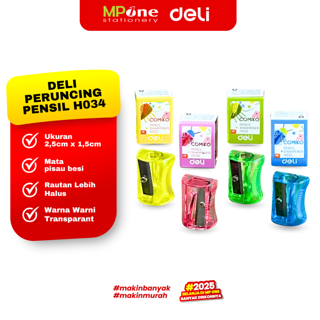 

(1 PCS) Deli Peruncing Pensil H032 / Rautan Warna Warni Transparant Tajam DELI EH032