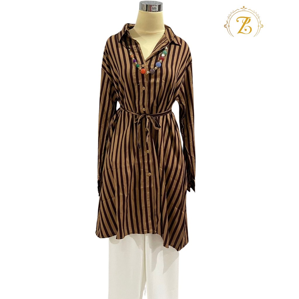 Blus Kemeja Garis-Garis Lengan Panjang