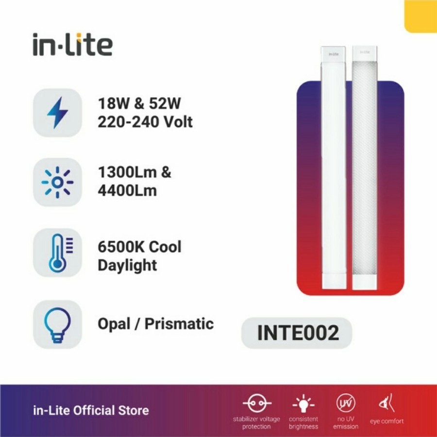 Inlite Lampu T8 INTERGRATED INTE002 18W 52W T8 Prismatic Inlite LED 60CM 120CM