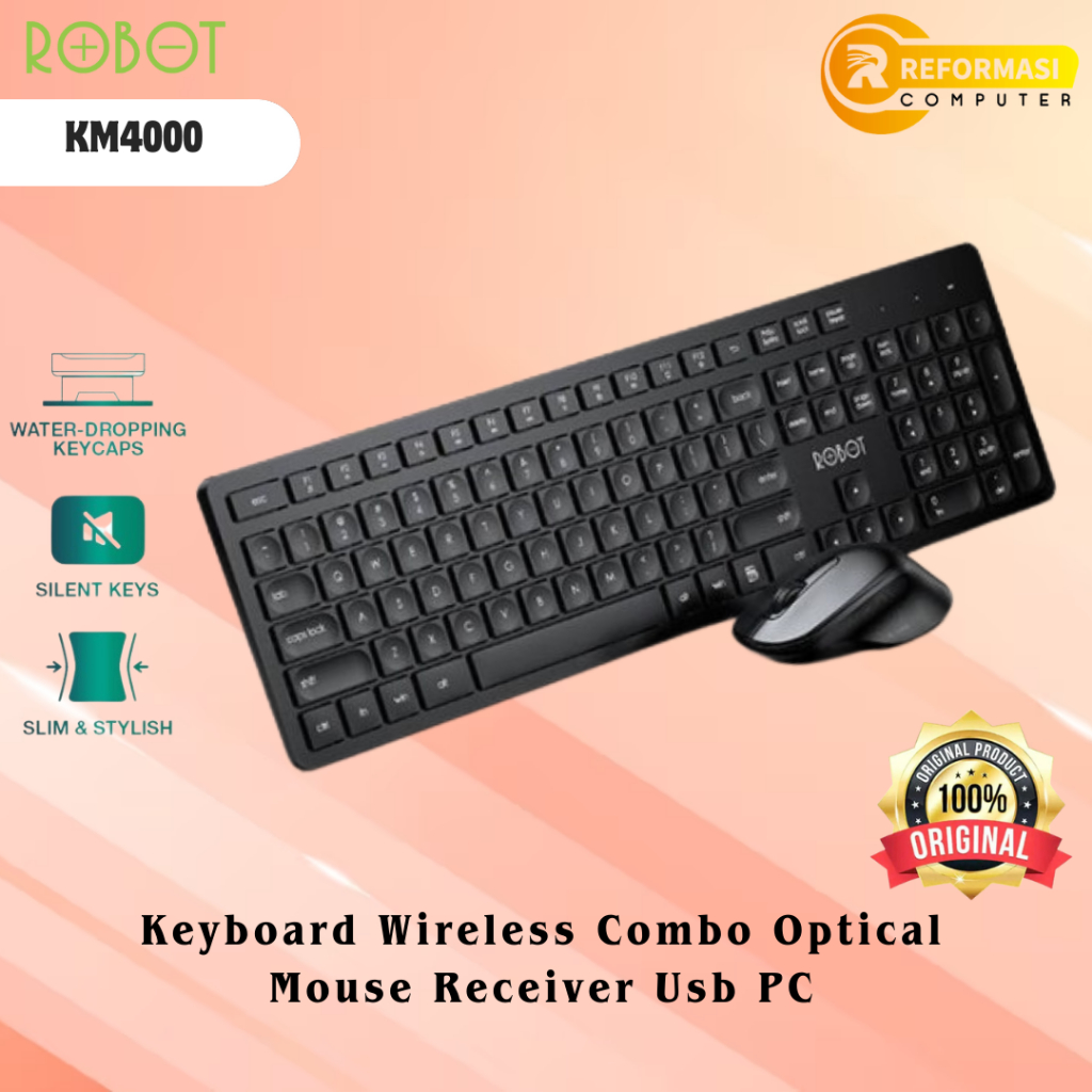 Robot Keyboard Wireless Robot KM4000 Combo Optical Mouse Receiver Usb PC