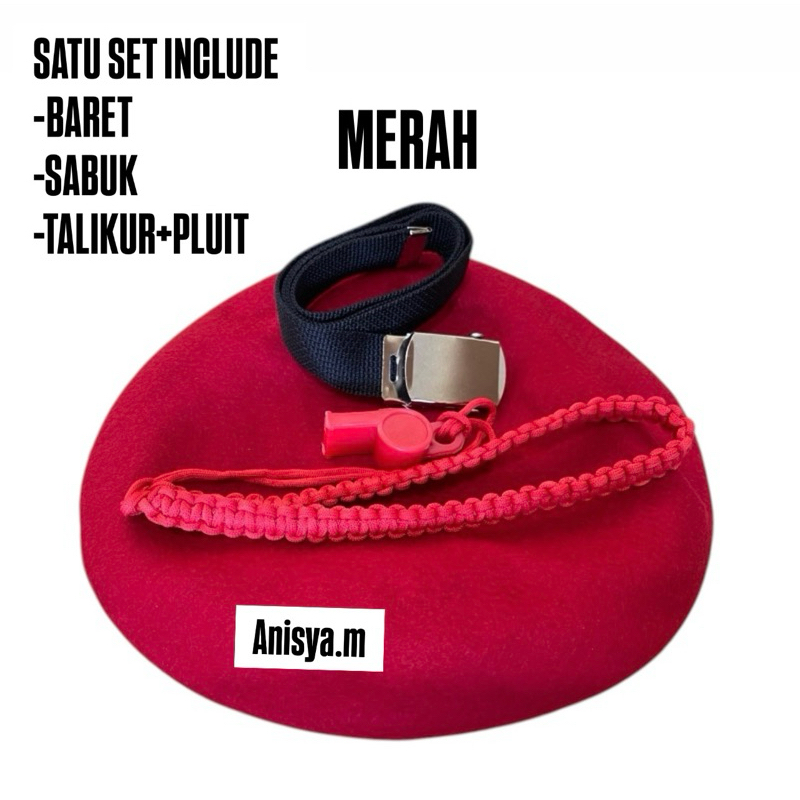 AKSESORIS/ATRIBUT TNI AD ANAK/TOPI BARET ANAK MERAH+GESPER+TALIKUR PLUIT