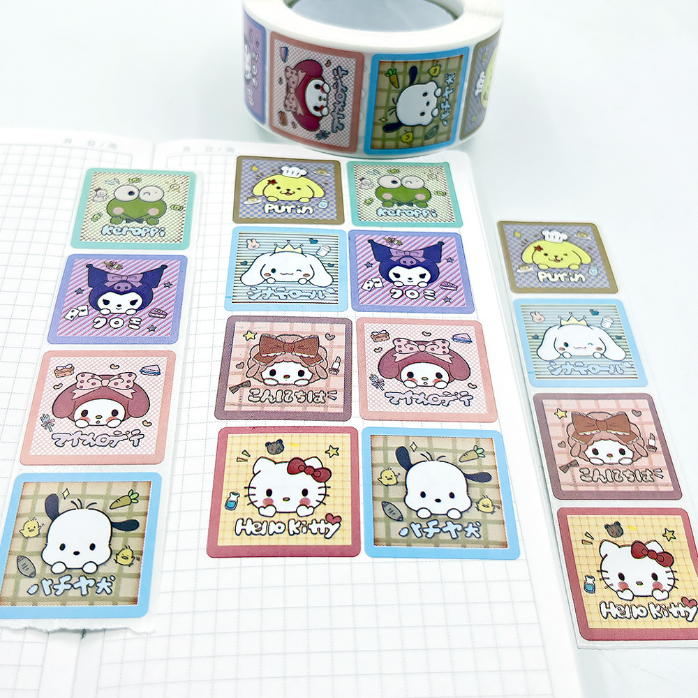 

[size 2,5cm - Sedang] sticker label karakter (Sanrio Mix)Kuromi Pompompurin My Melody Cinnamoroll Kotak +/- 500pc