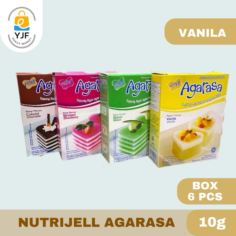 

Nutrijell Agarasa BOX / Agar Agar Puding Instan Rasa Coklat / Vanila / Strawberry / Melon - BOX 6PCS