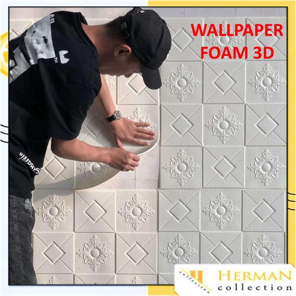 HC - Wallpaper 3D Foam Motif Bunga 70 x 70Cm Wallfoam Persegi Waterproof 2MM Sticker Batik  Wallbord