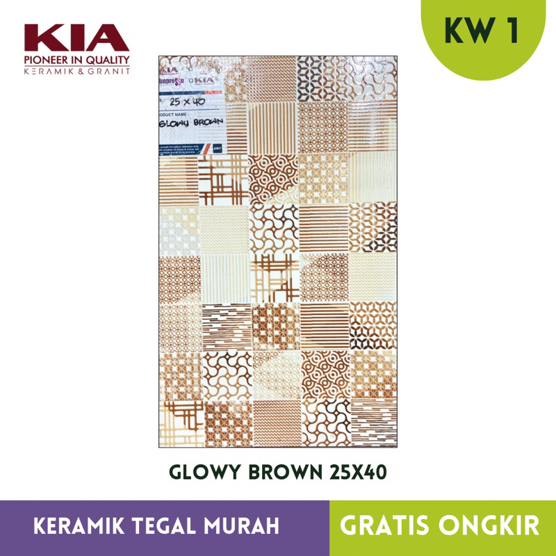 Keramik Dinding Dapur / Kamar Mandi 25x40 KIA motif batik Glowy Brown Grey