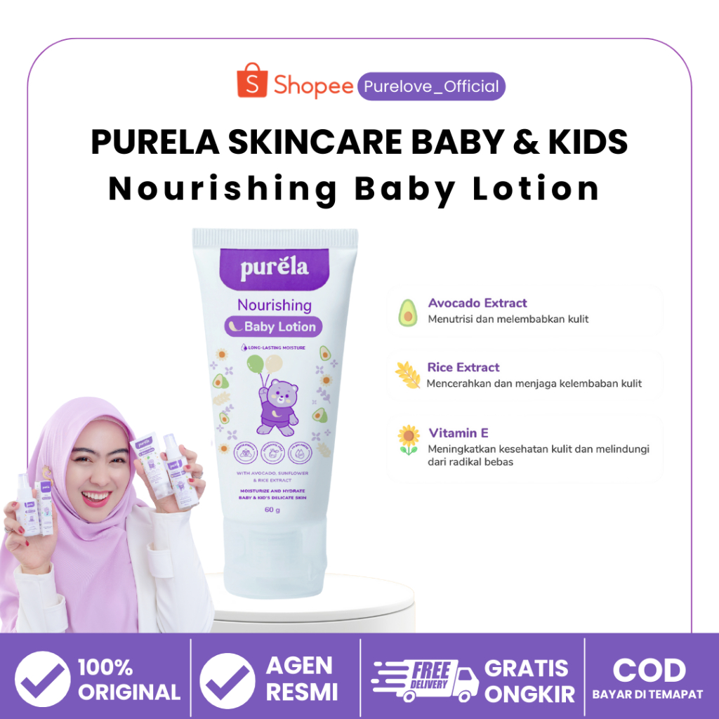 Purela Nourishing Baby Lotion Skincare Pelembab Pemutih Kulit Tangan Badan Bayi dan Anak Official