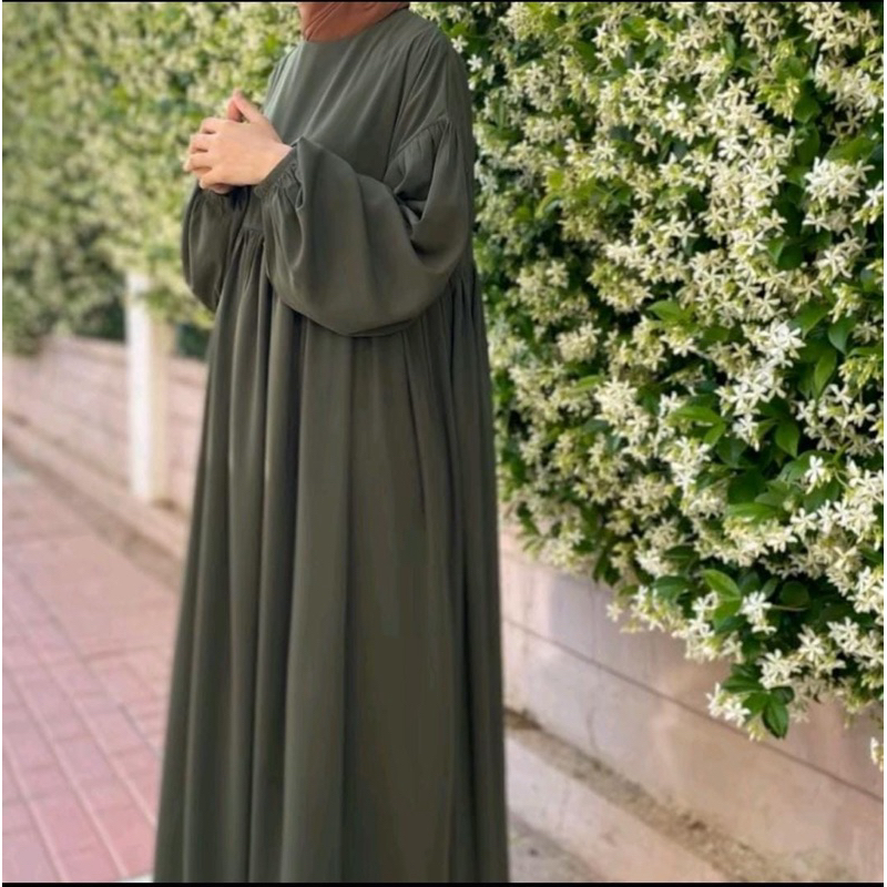 Gamis muslim Gamis linen premium lengan balon Gamis syari dress premium