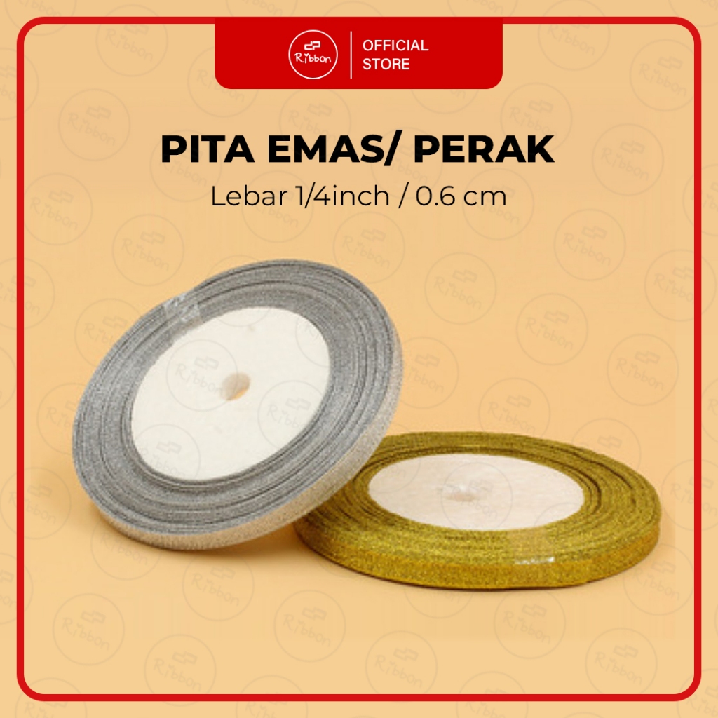 

Pita Emas/Perak 1/4" 0.6cm Pita Metalik Glitter Satin (Gold/Silver Ribbon 1/4 inch) Per ROLL