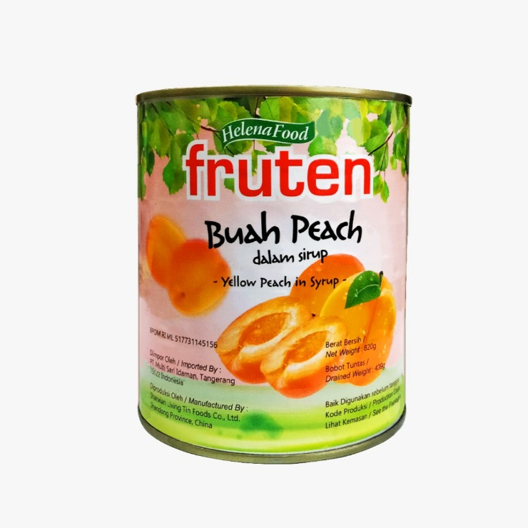 

BUAH PEACH KALENG Fruten Buah peach kemasan kaleng/Yellow peach in Syrup/820 gr