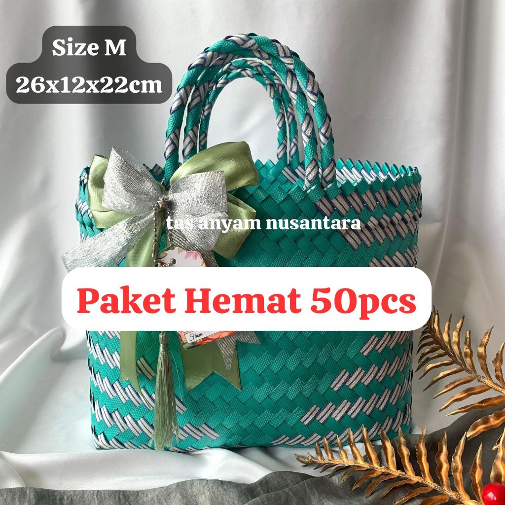 [PaHe 50pcs M] Tas Hampers Anyaman Plastik Hajatan Tahlilan Parcel Keranjang Anyam Pasar Parcel Umro