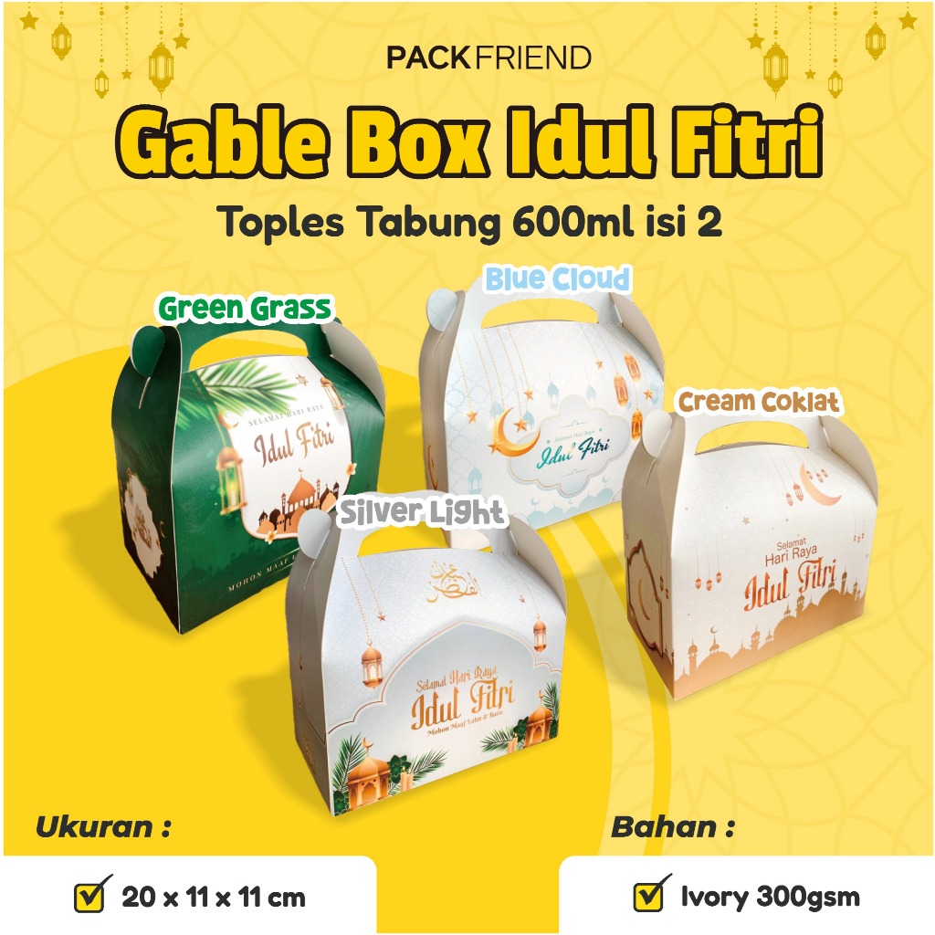 

Gable Box Lebaran 20x11x11 cm/ Box Toples Kue 600ml isi 2/ Box Hampers Idul Fitri/ Box Lebaran Parcel/ Souvenir Gift Eid Mubarak