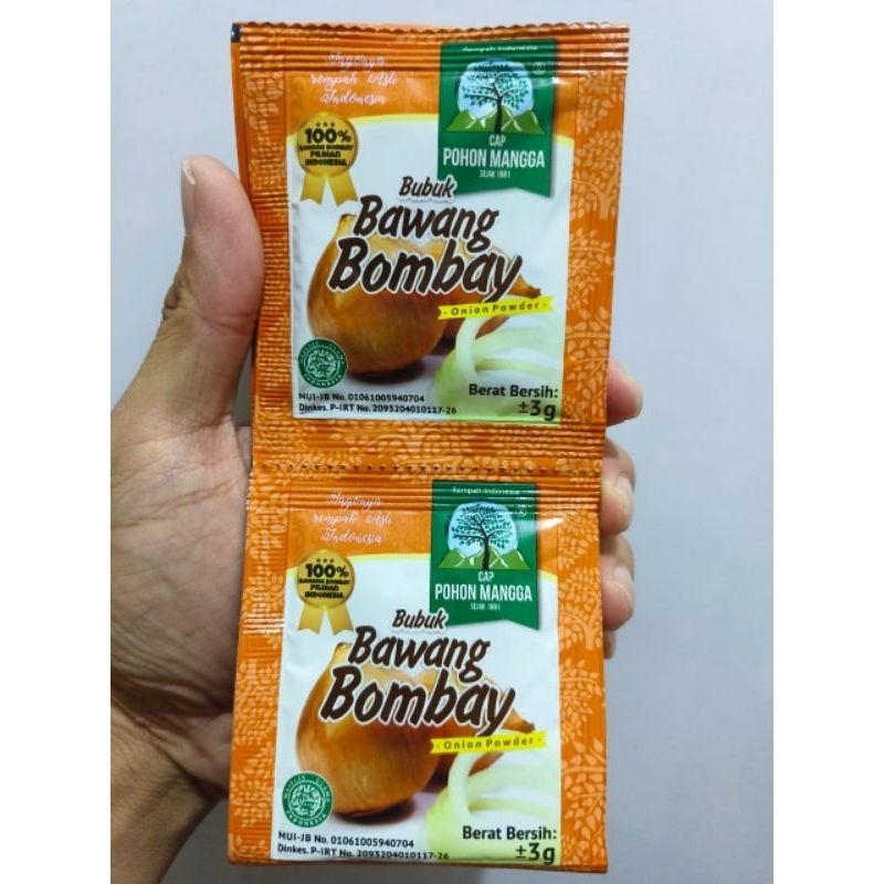

Bubuk Bawang Bombay Cap Pohon Mangga 1 Renceng isi 12 Sachet