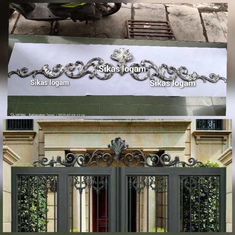 ornamen plat besi 320x40cm costum ukuran pagar rumah mewah klasik
