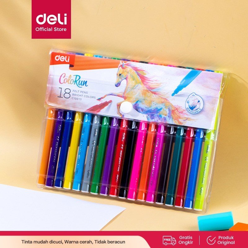 

TBMO Deli EC10003 School Felt Pen / Spidol Warna-Felt Pen Washable 1.0mm 12C