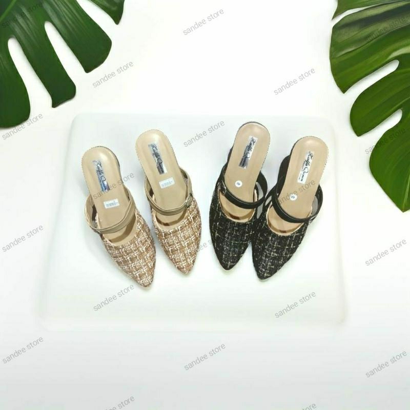 Sandal Selop hak tinggi/Sandal selop gesper rajut,Sandal selop hak tahu