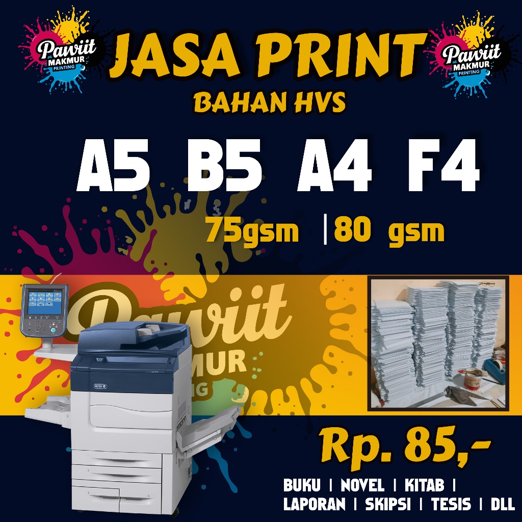 

Jasa print Hitam putih / print warna / A5,B5,A4,F4,A3/ 100gsm - A4 100GSM, 1 SISI