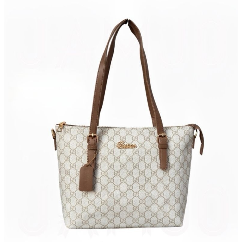 Tas Tangan Gucci Putih dengan Rantai Kulit Coklat