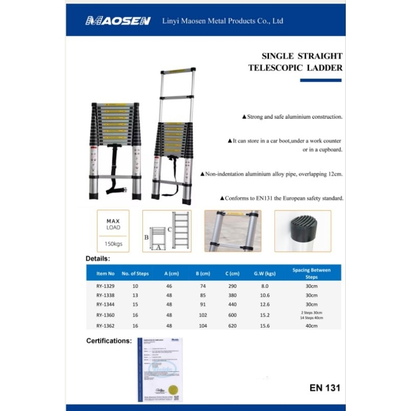 Tangga Lipat Telescopic | Tangga Aluminium Telescopic 3,8 meter