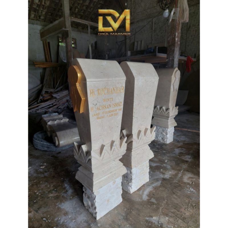 Nisan Patok Ukir Batu Marmer Solid ( Sepasang )