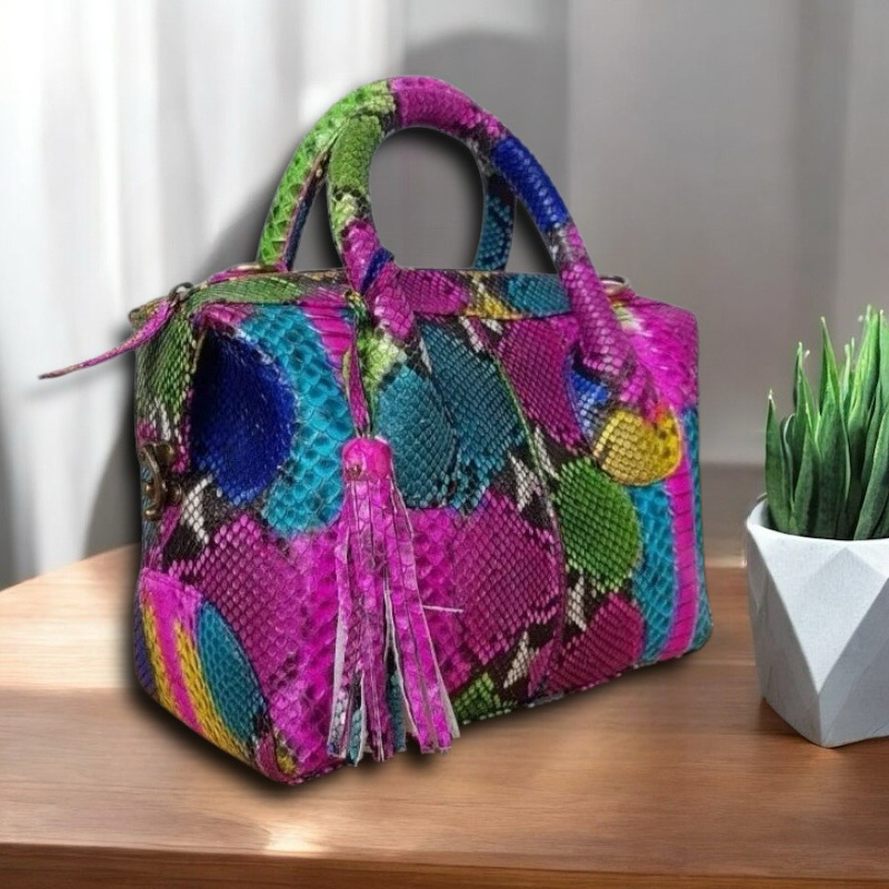 Tas Kulit Ular Piton Asli Wanita Tas Natalie Kulit Asli Original Motif Mix Multi Color