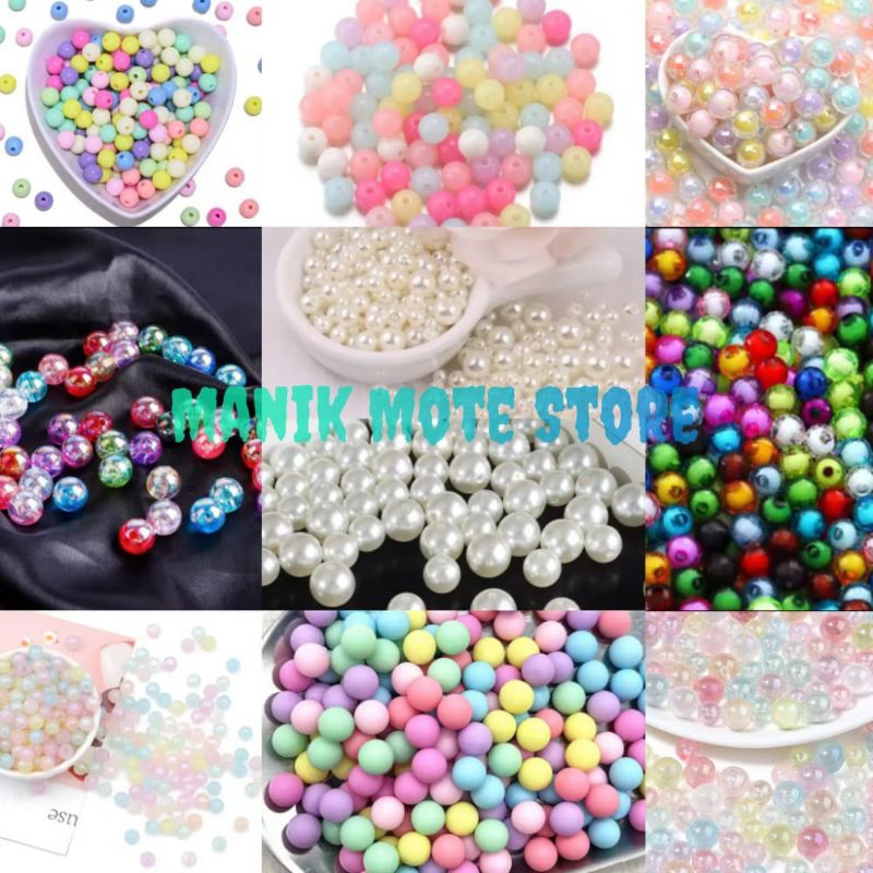 [ 50 pcs ] Manik Mote Bulat Akrilik Clear Pelangi Mote Isi Mote Bulat Kristal 8 mm Bahan Kerajinan D