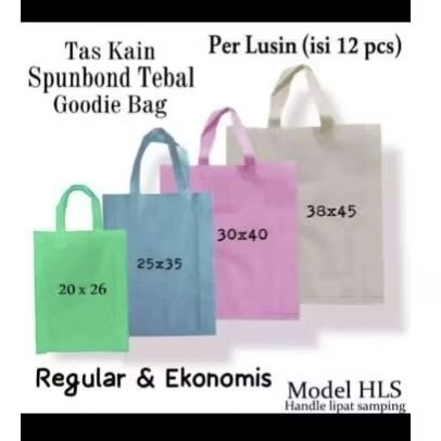 

tas kain polos uk 25x35, 30x40 , 38x45 / 1 pack isi 1 lusin (12 pcs)