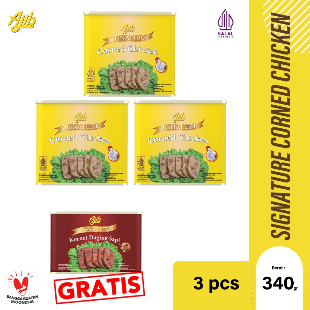 

[ MEGA SALE ] Ajib Signature Kornet Ayam 340 gr - Beli 2 Gratis 1 ajib signature sapi 200 gr