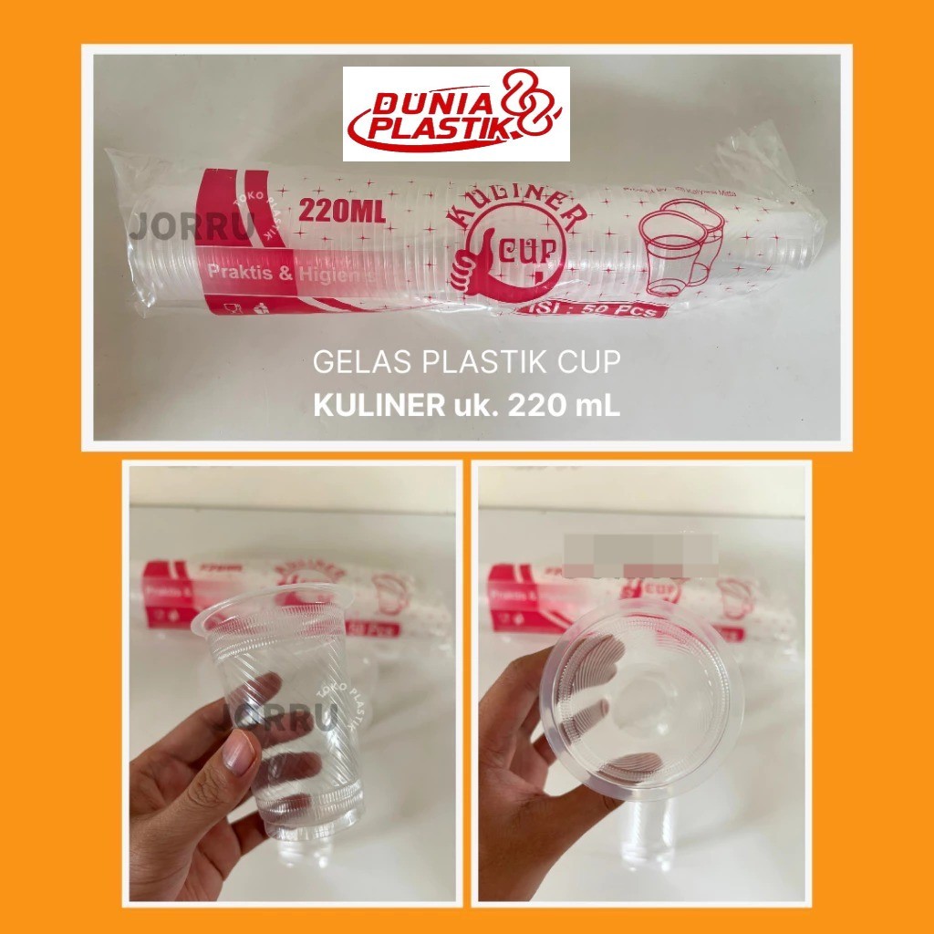 Gelas Cup Plastik Bening Gelas Aqua Gelas Kopi Ukuran 220ml ( isi 50pcs ) Gelas Saja